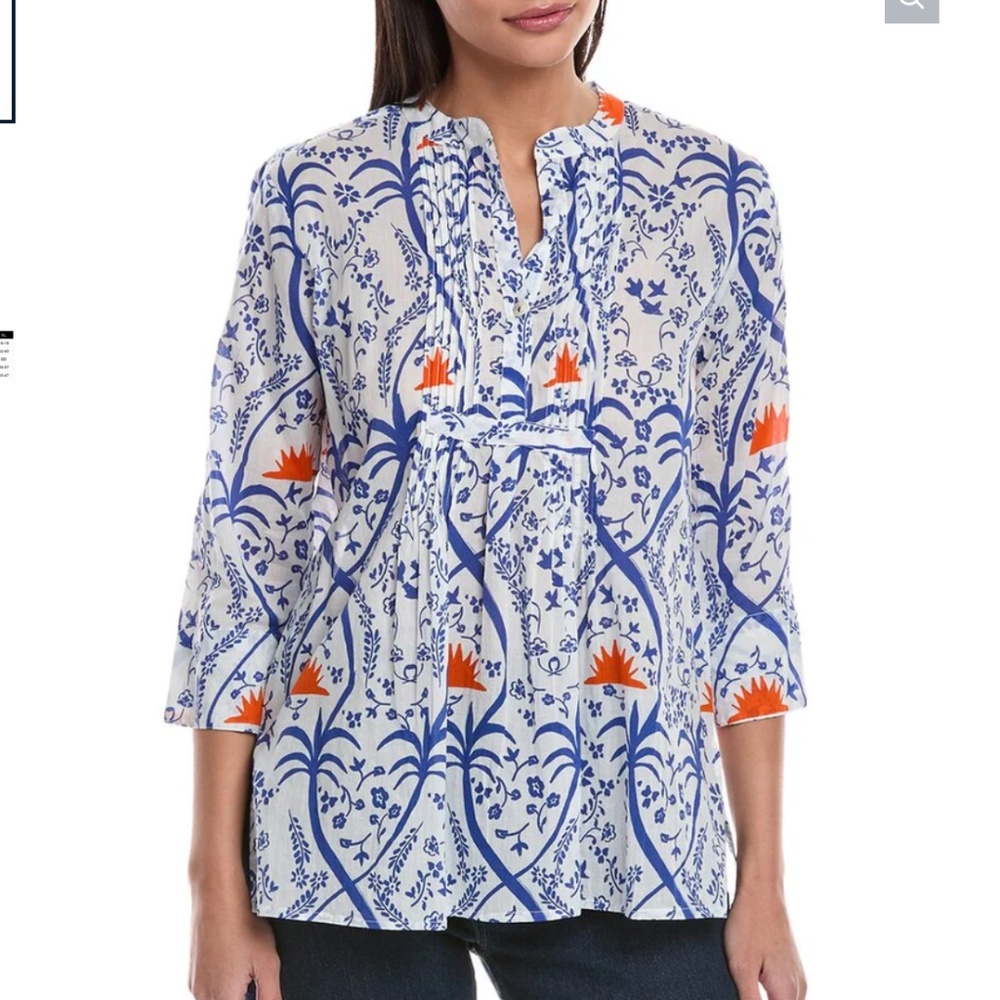 Ro's Garden Aries Blue and Orange Print Shirt NWT Sz. XS